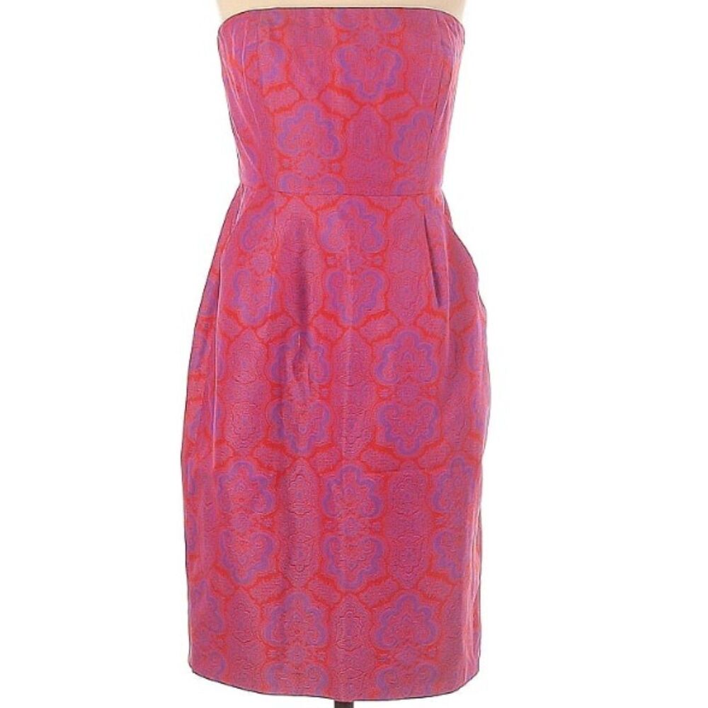 J. Crew Silk Pink Jacquard Damask Print Strapless Mini Dress 0